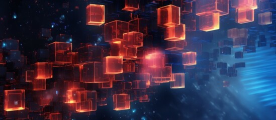 Wall Mural - Abstract Digital Landscape of Glowing Cubes