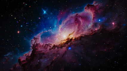 The concept of nebula with galaxies in deep space cosmos. Discovery outer space and stars in universe. AI Generated