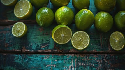 Closeup of Limes on Wooden Table