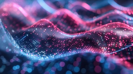 Poster - A close-up shot of a wave of pink and blue lights, suitable for use in technology or innovation themed designs