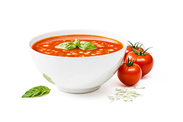 Wall Mural - Tomato Soup with Basil and Bread Croutons