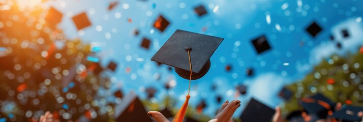 Wall Mural - Graduating hands throwing graduation caps in the air