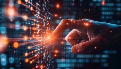 Poster - Business Data Integration, AIdriven holographic data tools, futuristic tech environment