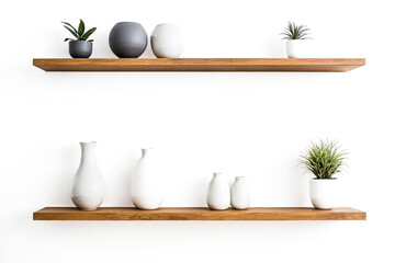 Canvas Print - Minimalist Wooden Shelf with Plants and Vases