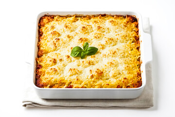 Wall Mural - Homemade Baked Pasta with Cheese and Basil