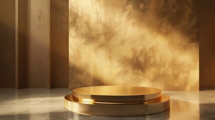 Poster - 3d rendering of a golden podium with a golden background. the podium is made of two cylinders and ha