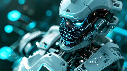 Poster - Futuristic Cyborg Robot with Glowing Blue Lights