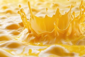 Poster - a close-up shot of a splash of liquid on a bright yellow surface, great for design and illustration 
