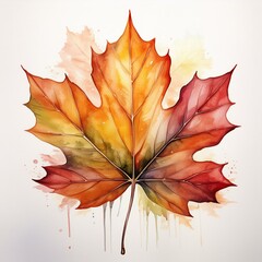 Wall Mural - isolated fall autumn leaf watercolor painting