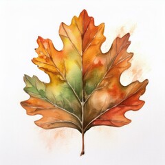 Wall Mural - isolated fall autumn oak tree leaf watercolor painting