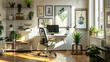 © SunPunjiStudio - Modern Home Office with Natural Light and Plants.