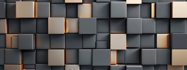 Poster - A wall made of gray and gold cubes