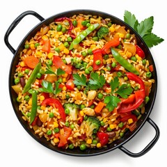 Poster - Vibrant vegetables and rice cooked in a traditional paella pan