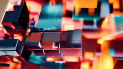 Poster - 3d rendering of colorful glowing cubes with reflective surfaces
