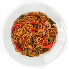 Poster - A plate of Veggie Lo Mein with colorful vegetables and mushrooms