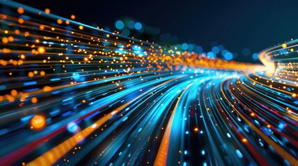 Poster - A colorful, blurry image of a light trail with orange and blue streaks