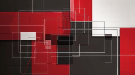 Poster - a minimalist background with a schematic design in white lines on a red and black dual-tone backgrou