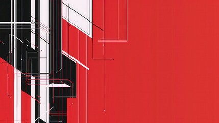 Poster - a minimalist background with a schematic design in white lines on a red and black dual-tone backgrou