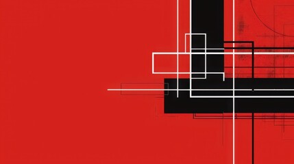 Poster - a minimalist background with a schematic design in white lines on a red and black color scheme. the 