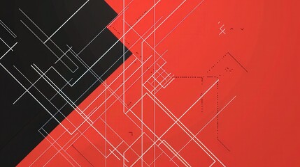 Poster - a minimalist background with a schematic design in white, set against a red and black dual-tone back