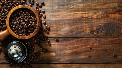 Sticker - Coffee beans and grinder on wooden surface