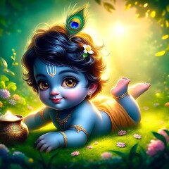 Wall Mural - Lord Krishna crawling