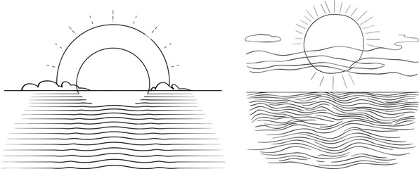 Poster - This is a line drawing of a sunny ocean view. In a simple linear style