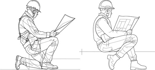 Poster - Construction worker drawing with a continuous line. Building architecture business concept.