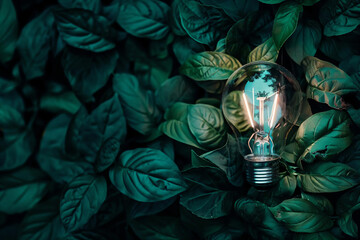 Canvas Print - Lightbulb in Green Leaves.