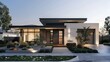 © Aeman - Modern suburban home front view with a minimalist aesthetic, featuring a flat roof and neutral color palette