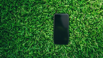 Poster - Cell phone on green grass background