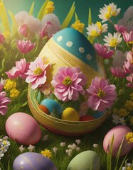 Sticker - easter egg with flowers