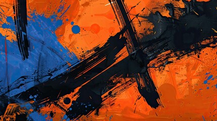 Wall Mural - abstract orange, black and blue background with grunge brush strokes. textures for poster and web ba