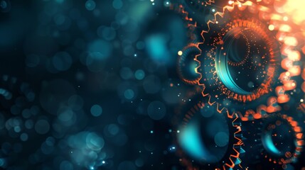 Aufkleber - Close-up of mechanical gears with a blue light effect. Industrial machinery and engineering concept.