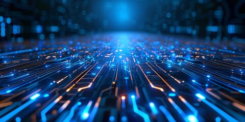 Poster - Futuristic image of blue and orange glowing circuitry symbolizing advanced technology and innovation.