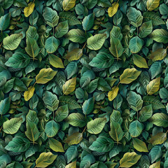 Poster - Detailed green leaf pattern with yellow highlights