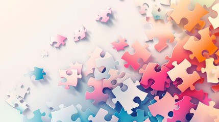 Aufkleber - Scattered pastel puzzle pieces creating an abstract background. Concept of creativity and organization.