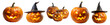 © оLeo Studio - Halloween pumpkins set isolated on transparent white background, png. Halloween carved pumpkin lanterns with smiling faces and witch hats.