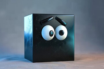Poster - A mysterious black box with two eyes on top, great for sci-fi or futuristic themes