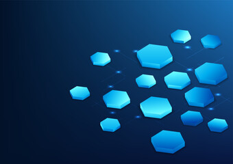 Poster - Abstract background technology hexagonal geometric shapes placed on digital lines of various sizes. technology wallpaper brochure poster