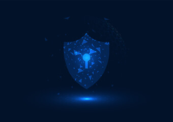 Fototapete - Cyber ​​security technology background, shield with key slot on the technology circle It represents a high-tech digital data protection system. from virus infection and internet data theft
