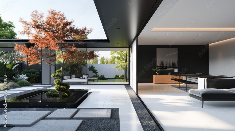 modern suburban home with a minimalist black and white design ...