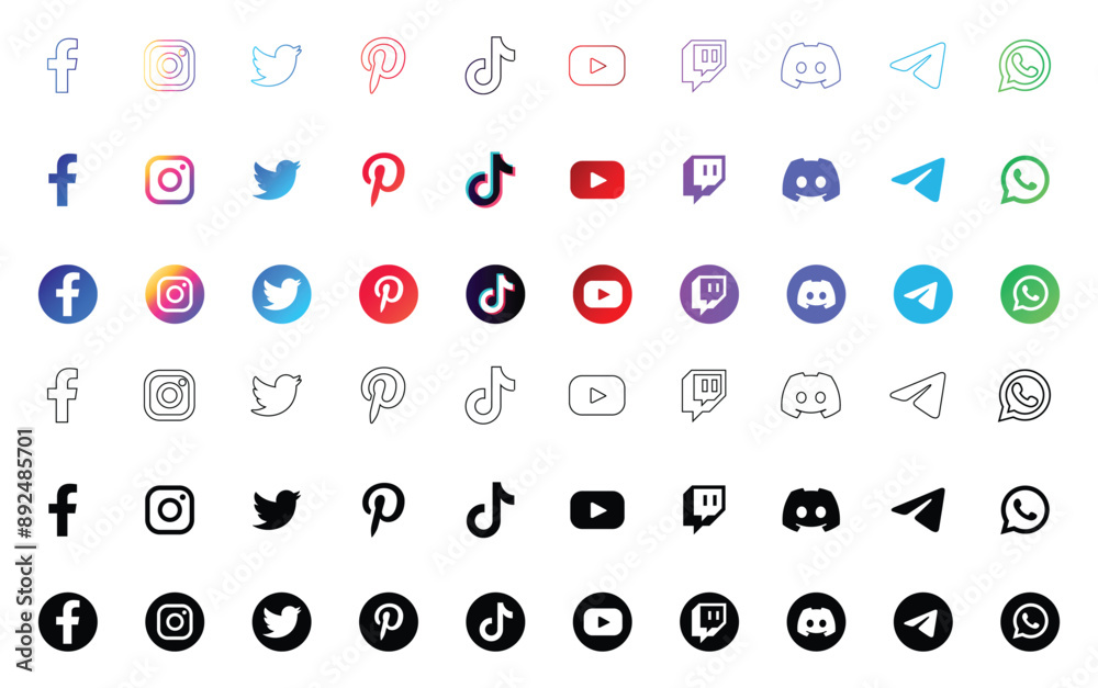 Comprehensive Social Media Icon Set: Facebook, Instagram, Twitter ...