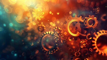 Aufkleber - Close-up of glowing orange mechanical gears. Industrial engineering and machinery concept.