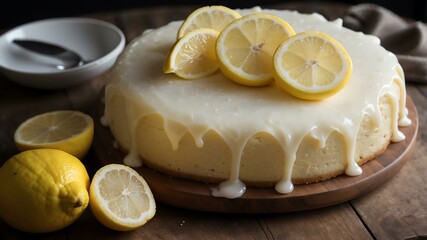 Wall Mural - an image of a single perfectly frosted lemon cake on a background