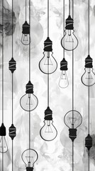 Poster - Hanging light bulbs in black and white artistic style. Representing ideas and creativity.