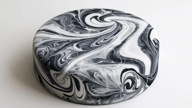 chic marble cake with black and white swirls on a grey background, modern and perfect for sophisticated text