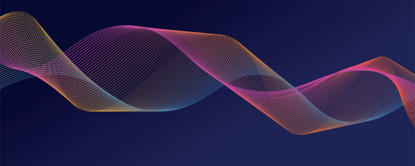 Abstract glowing wave lines on dark blue background. Dynamic wave pattern. Modern flowing wavy lines. Futuristic technology concept. Suit for banner, poster, cover, brochure, flyer, website