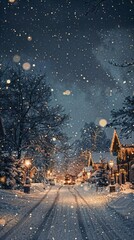 Wall Mural - a snow covered street with a lot of lights on it