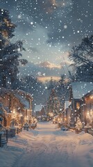 Wall Mural - a snowy street with a lot of lights on it